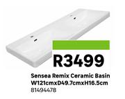 Sensea Remix Ceramic Basin W121cm x D49.7cm x H16.5cm 81494478
