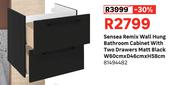 Sensea Remix Wall Hung Bathroom Cabinet With 2 Drawers Matt Black W60cmxD46cmxH58cm 81494482
