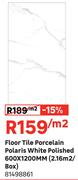 Floor Tile Porcelain Polaris White Polished 600 x 1200mm (2.16 Sqm/Box) 81498861