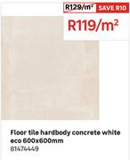Floor Tile Hardbody Concrete White Eco 600 x 600mm 81474449-Per Sqm