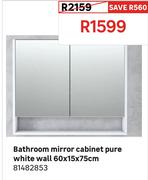 Bathroom Mirror Cabinet Pure White Wall 60 x 15 x 75cm 81482853