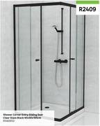 Shower Corner Entry Sliding Door Clear Glass Black 90 x 90 x 185cm 81482852