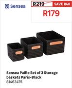 Sensea Paille Set Of 3 Storage Baskets Paris Black 81463475