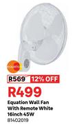 Equation Wall Fan With Remote White 16 Inch 45W 81402019