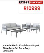 Naterial Henio Alum & Rope 4 Piece Patio Set Dark Grey 81483790