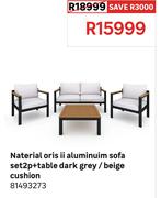 Naterial Oris II Alum Sofa Set 2 Pce + Table Dark Grey/Beige Cushion 81493273