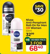 Nivea Anti-Perspirant Roll-On For Men Or Women-For 3 x 50ml