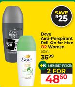 Dove Anti-Perspirant Roll-On For Men Or Women-For 2 x 50ml