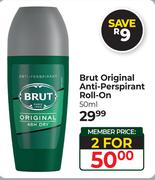 Brut Original Anti-Perspirant Roll On-For 2 x 50ml