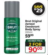 Brut Original Aerosol Deodorant Body Spray-For 2 x 200ml