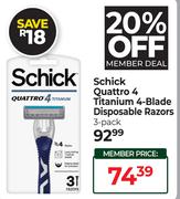 Schick Quattro 4 Titanium 4-Blade Disposable Razors (3-Pack)