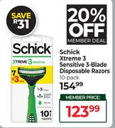 Schick Xtreme 3 Sensitive 3-Blade Disposable Razors (10-Pack)
