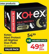 Kotex Maxi Protect All Nighter Duo Pads (16-Pack)-Per Pack