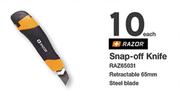Razor Snap Off Knife Retractable 65mm Steel Blade-Each