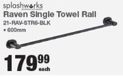 Splashworks Raven Single Towel Rail 600mm 21-RAV-STR6-BLK