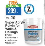 Plascon 20Ltr Super Acrylic Polvin For Walls & Ceilings EPL30
