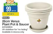 Addis 26cm Venus Plant Pot & Saucer 84152MOC-Set Of 3 Per Set