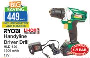 Ryobi 12V 1300mAh Handyline Driver Drill HLD-120 Including Battery & Charger-Each