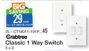 Crabtree Classic 1 Way Switch 4 X 2 2L CT18011 101P-Each