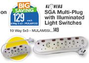 Kloners SGA Multi-Plug With Illuminated Light Switches 10 Way 5 X 5-MULAM3SI