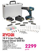 Ryobi 18V Li0Ion Cordless Impact Driver Drill Kit XLD-1860K