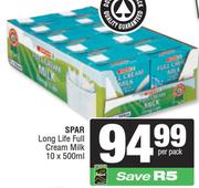 Spar Long Life Full Cream Milk-10 x 500ml