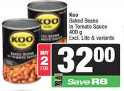 Koo Baked Beans In Tomato Sauce-For 2 x 400g