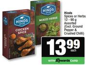 Hinds Spices Or Herbs Assorted-12/90g