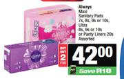 Always Maxi Sanitary Pads 7s,8s,9s Or 10s Ultra 8s,9s Or 10s Or Pantyliners 20s-For Any 2