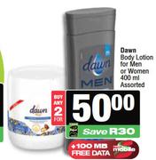Dawn Body Lotion For Men Or Women Assorted-For 2 x 400ml