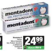 Mentadent P Herbal,Micro Granules,Gel,Protect,Sensitive Or Whitening Toothpaste-100ml