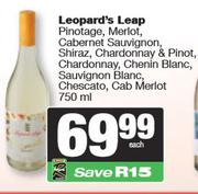 Leopard's Leap Pinotage, Merlot, Cabernet Sauvignon, Shiraz, Chardonnay & Pinot-750ml Each