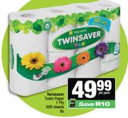 Twinsaver Toilet Paper 1 Ply 500 Sheets-8s Per Pack