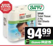 Spar Toilet Tissue 2 Ply 350 Sheets-18s Per Pack