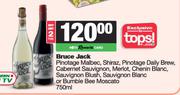 Bruce Jack Pino Malbec,Shiraz,Daily Brew Cab Sauv,Merlot,Chenin Blush Or Bumble Bee Moscato-2x750ml