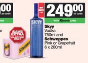 Skyy Vodka 750ml & Schweppes Pink Or Grapefruit 6 x 200ml-Both For