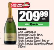Krone Cap Classique Borealis Cuvee Brut,Rose,Night Nectar Demi Sec Or Night Nectar Sparkling-750ml