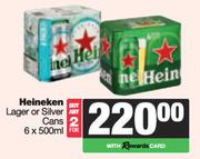 Heineken Lager Or Silver Cans-For 2 x 6 x 500ml