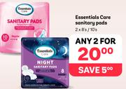 Essentials Care Sanitary Pads-For 2 x 8's/10's
