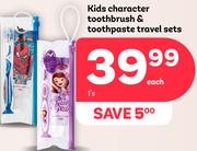 Kids Character Toohtbrush & Toothpaste Travel Sets-Each