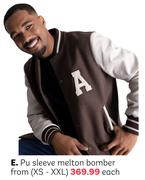 PU Sleeve Melton Bomber From (XS-XXL)-Each