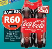 Coca Cola Original Taste Less Sugar Cold Drink-4 x 1.5L Per Pack