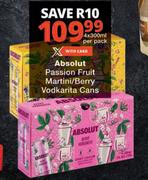 Absolut Passion Fruit Martini/Berry Vodkarita Cans-4 x 300ml Per Pack