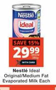 Nestle Ideal Original/Medium Fat Evaporated Milk-380ml/380g Each