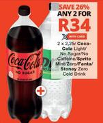 Coca Cola Light/No Sugar/No Caffeine/Sprite Mint/Zero/Fanta/Stoney Zero Cold Drink-For 2 x 2.25L
