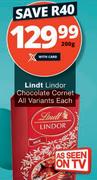 Lindt Lindor Chocolate Cornet All Variants-200g Each
