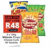 Willards Flings/Cheese Curls All Variants-For 3 x 150g