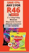 Beacon Maynards Gums/Allsorts Liquorice All Variants-2 x 125g/150g
