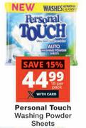 Personal Touch Washing Powder Sheets-18 Per Pack