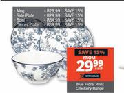 Blue Floral Print Crockery Range Side Plate